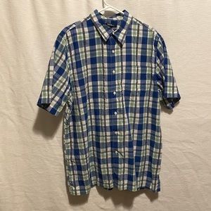 George blue plaid short sleeve button down shirt